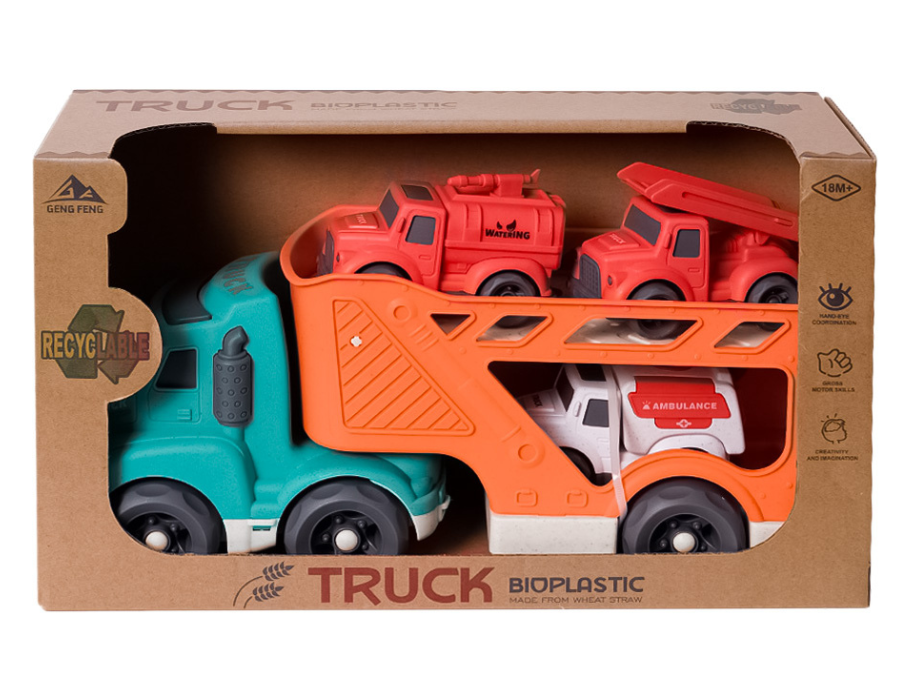 bio plastic truck drie wagentjes pack shot