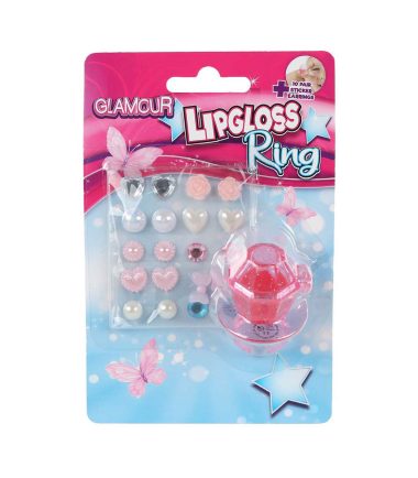 Glamour Lipgloss Ring en 10 Paar Oorring Stickers
