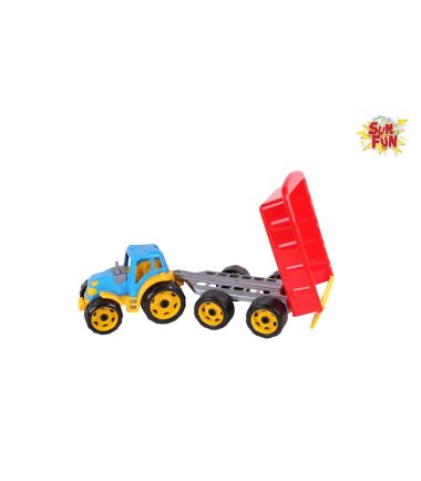 Sun Fun tractor met aanhanger 52,5x19x16,5cm blauw rood