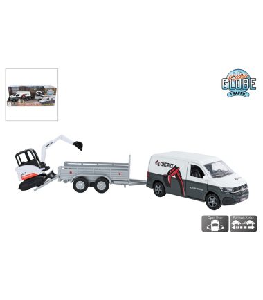 VW Transporter met minigraver die cast pull back